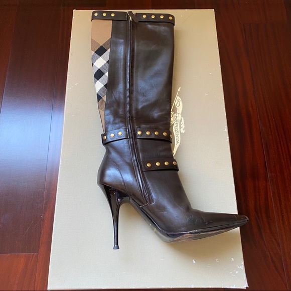 Burberry Leather Novacheck Canvas Rivet Boots 38.5 - Picture 5 of 8